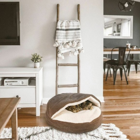 Fleecy Pet Cave Round Soft Bed for Small Dog Cat - Picture 7 of 11